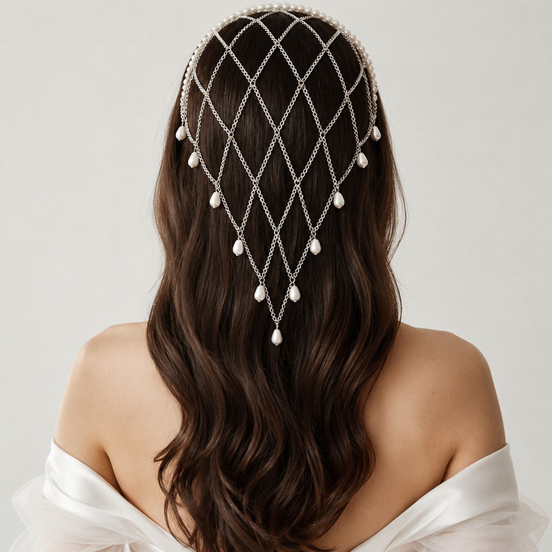 Beaded Trim Fringe - Imitation Pearl Trim Mesh Head Net