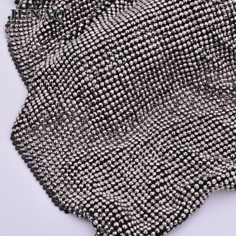 JUNAO 45*120cm Black Gold Crys - Hotfix Rhinestone Sheet 评论和价格