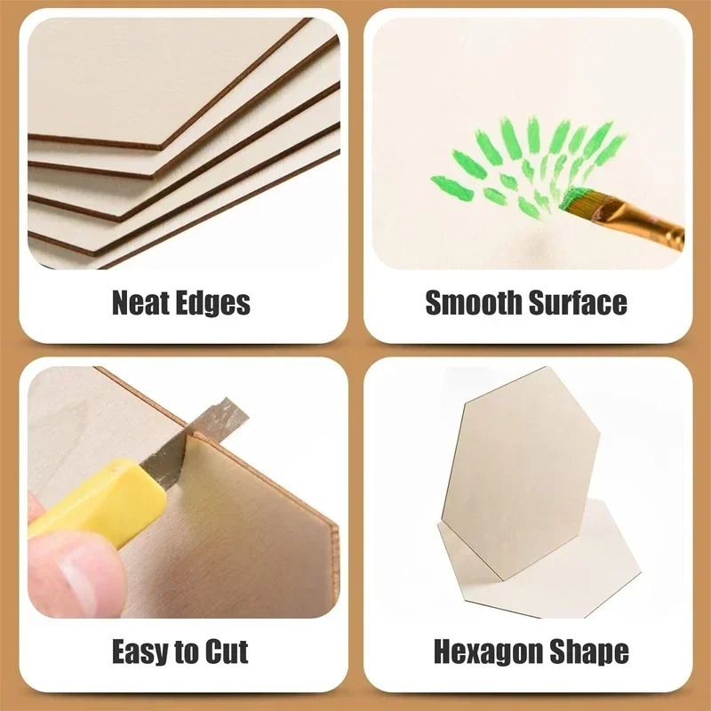 10-120mm Wooden Hexagon Blank  - Craft Embellishments 评论和价格